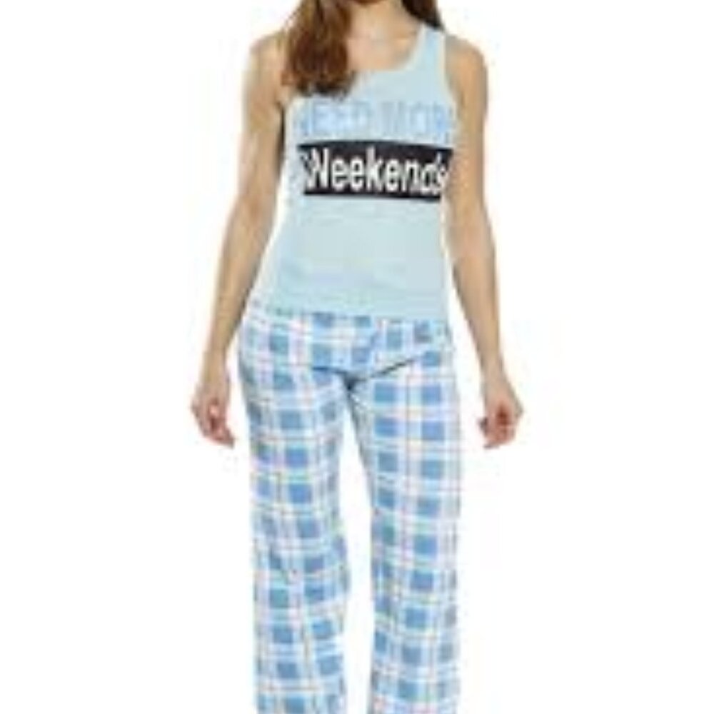 Just Love Womens Pant Set Soft, Relaxing Sleepwear Pajamas Plaid - Blue NWT